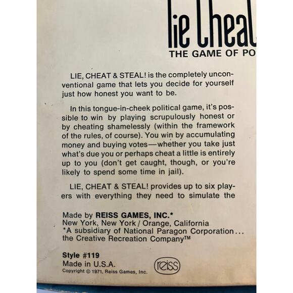 Lie, Cheat & Steal, The Game of Political Power ! 1971 Retired! Relevant today! - Picture 13 of 16